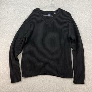 Gap Sweater Vintage Black Men XL Ribbed Knit Cotton Heavy 90s Y2k V Neck Preppy